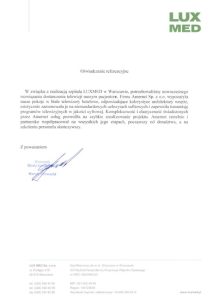 Reference letter: LUX MED w Warszawie