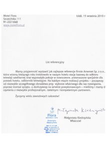 Reference letter: Motel Flora w Łodzi